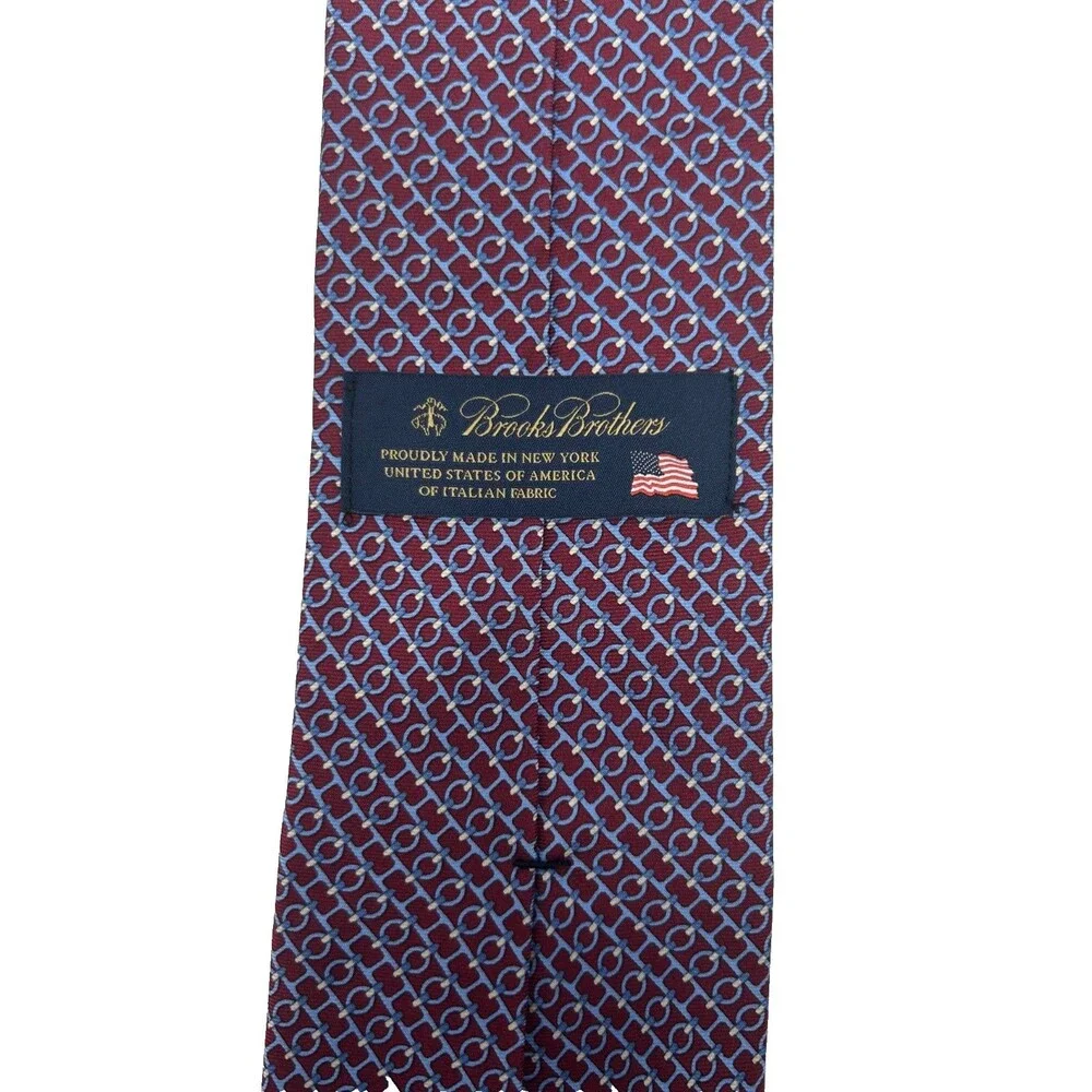 Brooks Brothers 100% Silk Tie Burgundy Blue Geometric Made USA Italian 60.25